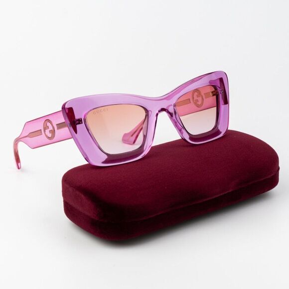 Gucci Women Sunglasses Transparent Pink Gradient Butterfly GG1552S 003 NEW